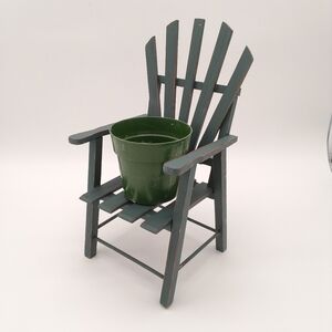 Vintage-Style Miniature Wooden Adirondack Chair Plant Stand – Sage Green/Grey